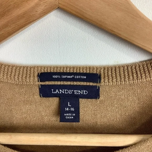 Lands’ End Women’s Tan Crewneck Sweater Cotton Oversized Long Sleeve Size Large - Picture 5 of 7